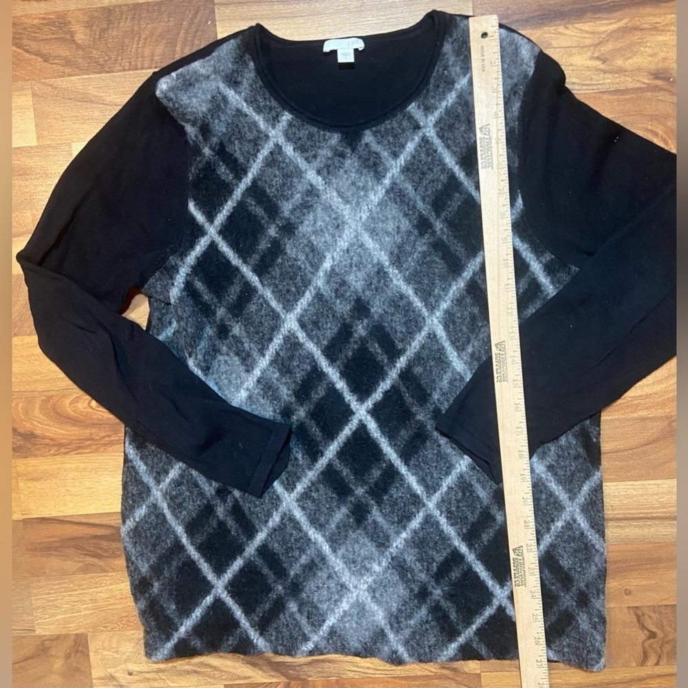 J. JILL Women’s Black and Gray Argyle Plaid Wool Cotton Blend Sweater Size Large - Picture 2 of 4
